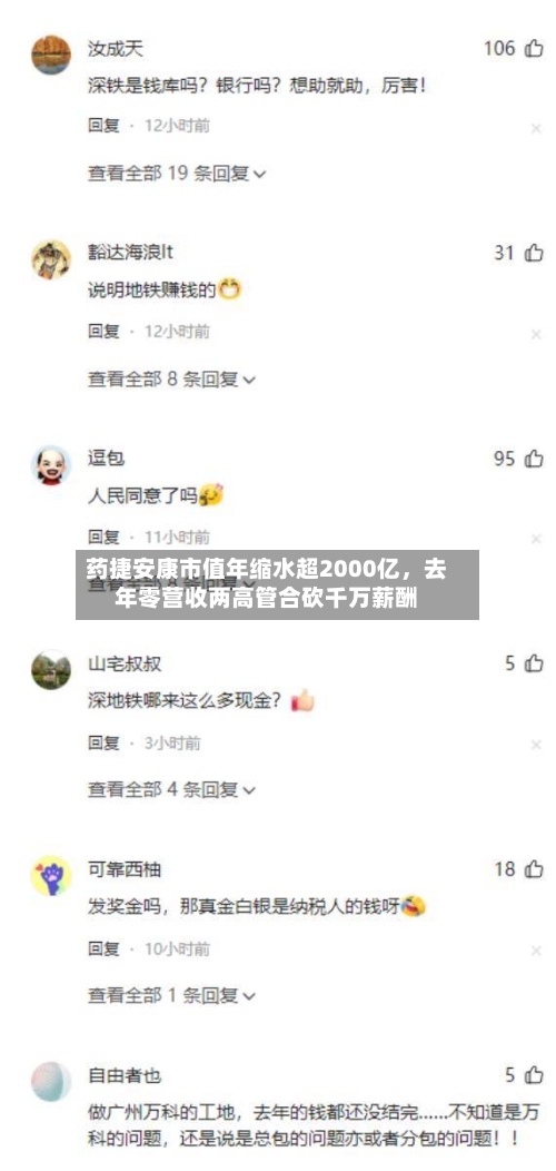 药捷安康市值年缩水超2000亿，去年零营收两高管合砍千万薪酬-第3张图片