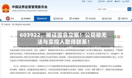603922，被证监会立案！公司称无法与实控人取得联系！-第2张图片