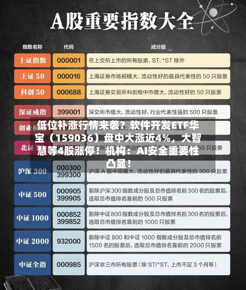 低位补涨行情来袭？软件开发ETF华宝（159036）盘中大涨近4%，大智慧等4股涨停！机构：AI安全重要性凸显！-第2张图片