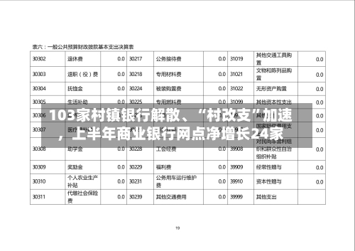 103家村镇银行解散、“村改支”加速，上半年商业银行网点净增长24家