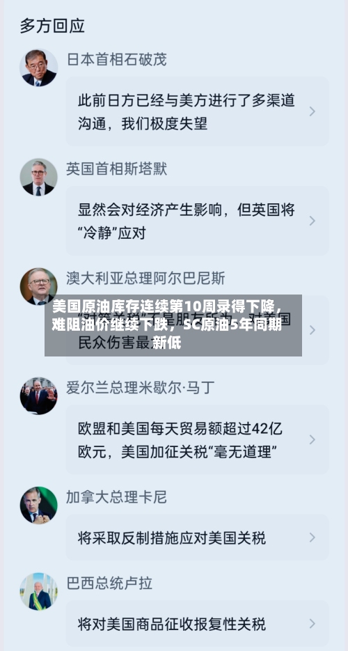 美国原油库存连续第10周录得下降，难阻油价继续下跌	，SC原油5年同期新低-第2张图片