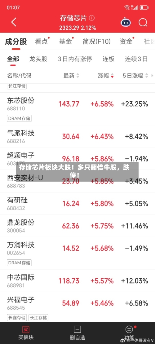 存储芯片板块大跌！多只翻倍牛股，跌停！-第2张图片