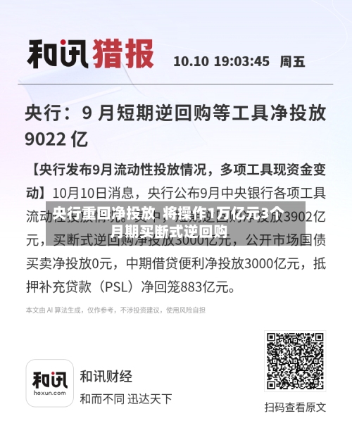 央行重回净投放  将操作1万亿元3个月期买断式逆回购-第2张图片
