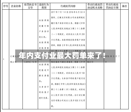 年内支付业最大罚单来了！