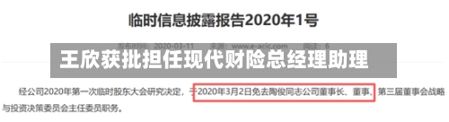 王欣获批担任现代财险总经理助理