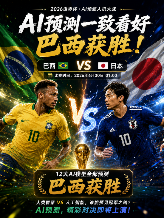 巴西VS日本赛前，12家AI全部看好巴西，《足球小将》30年前剧情引热议